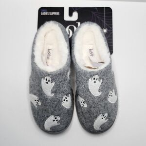 Kooba Ghost Adult Size S (5-6) White & Gray Faux Fur Ladies Slippers Halloween
